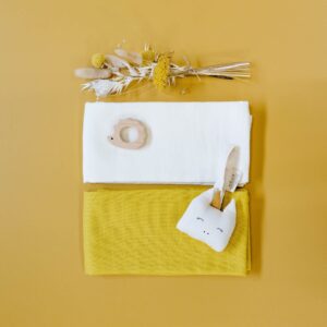 Coffret de naissance Bienvenue - Crème / Jaune moutarde