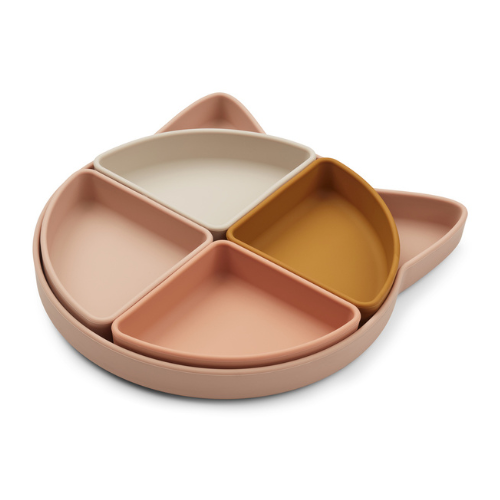 Assiette compartimentée Arne en silicone - Chat rose multi mix