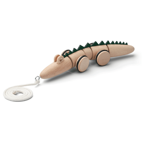 Jouet à tirer en bois Sidsel le crocodile - Natural wood hunter green mix