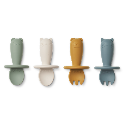 Lot de 4 couverts pour bébé Avril - Faune green multi mix